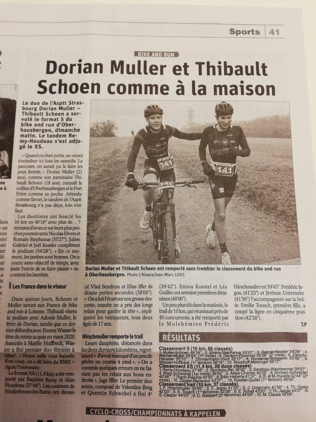 Coupure de presse L'Alsace &mdash; Bike and Run d'Oberhausbergen